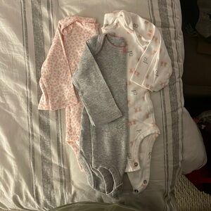 Carters | 3 long sleeve pink spring onesies- bundle | 3-6 mo